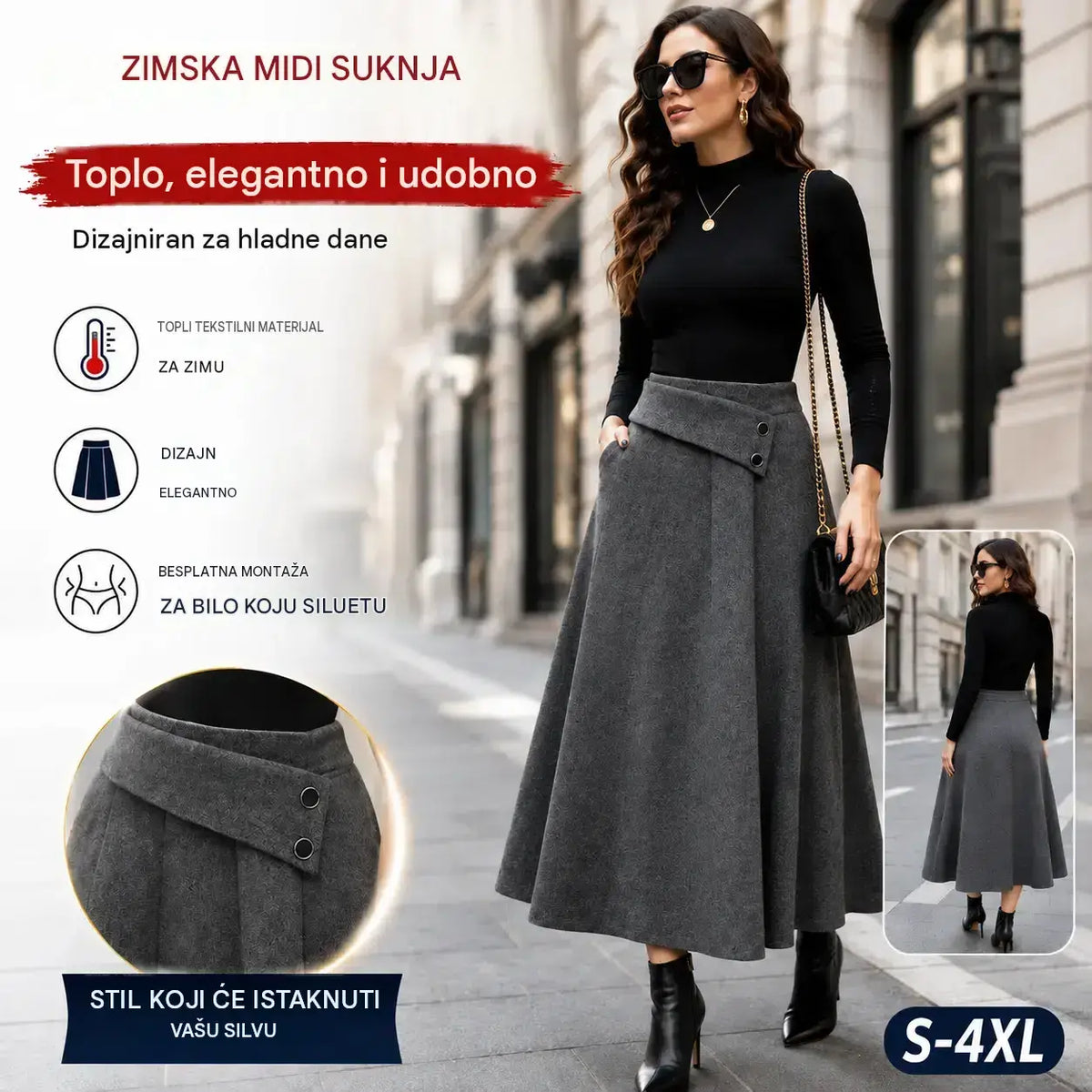 👗🎀【S-4XL】Vunena midi suknja, jesen/zima
