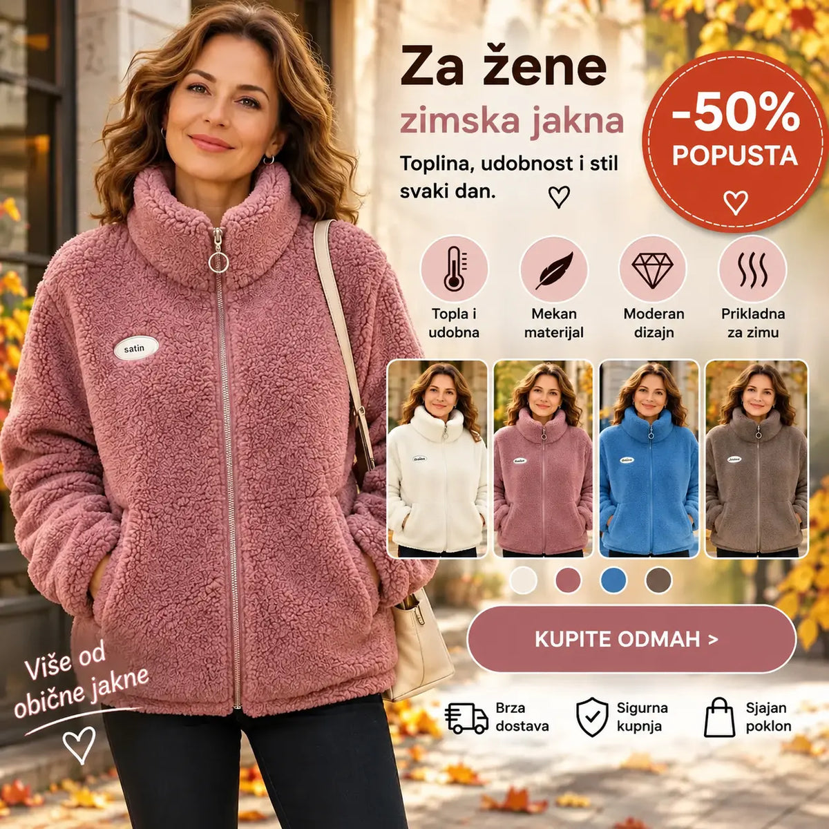 😍 U pola cijene! 【M-4XL】Zimska jakna od flisa, debela jakna s podstavom od umjetnog krzna (sherpa), topli prsluk.