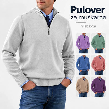 🔥👔【M-5XL】Muška pletena majica s visokim ovratnikom i patentnim zatvaračem, veliki brojevi – jednobojna, jednostavna i svestrana za svakodnevno nošenje.