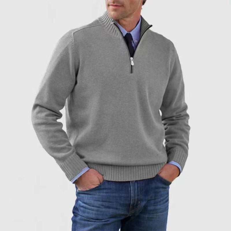 🔥👔【M-5XL】Muška pletena majica s visokim ovratnikom i patentnim zatvaračem, veliki brojevi – jednobojna, jednostavna i svestrana za svakodnevno nošenje.