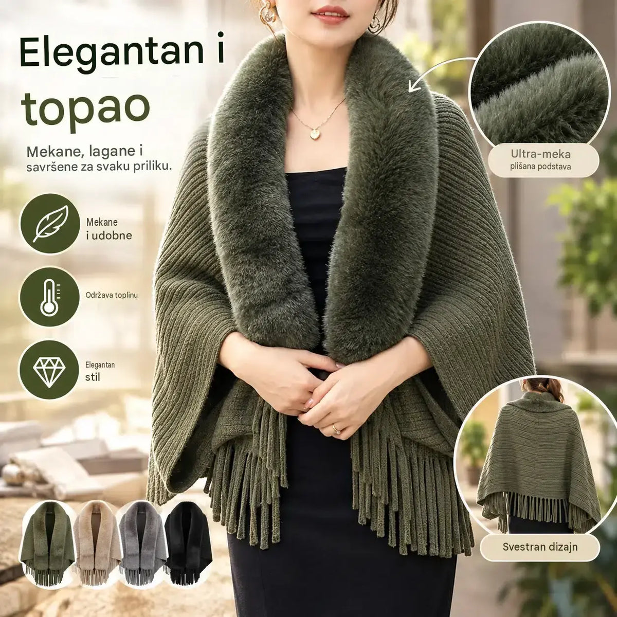 ❄️Pleteni šal s plišanim ovratnikom – elegantan i topao, savršen za svaku prigodu i stvaranje sofisticiranog izgleda.