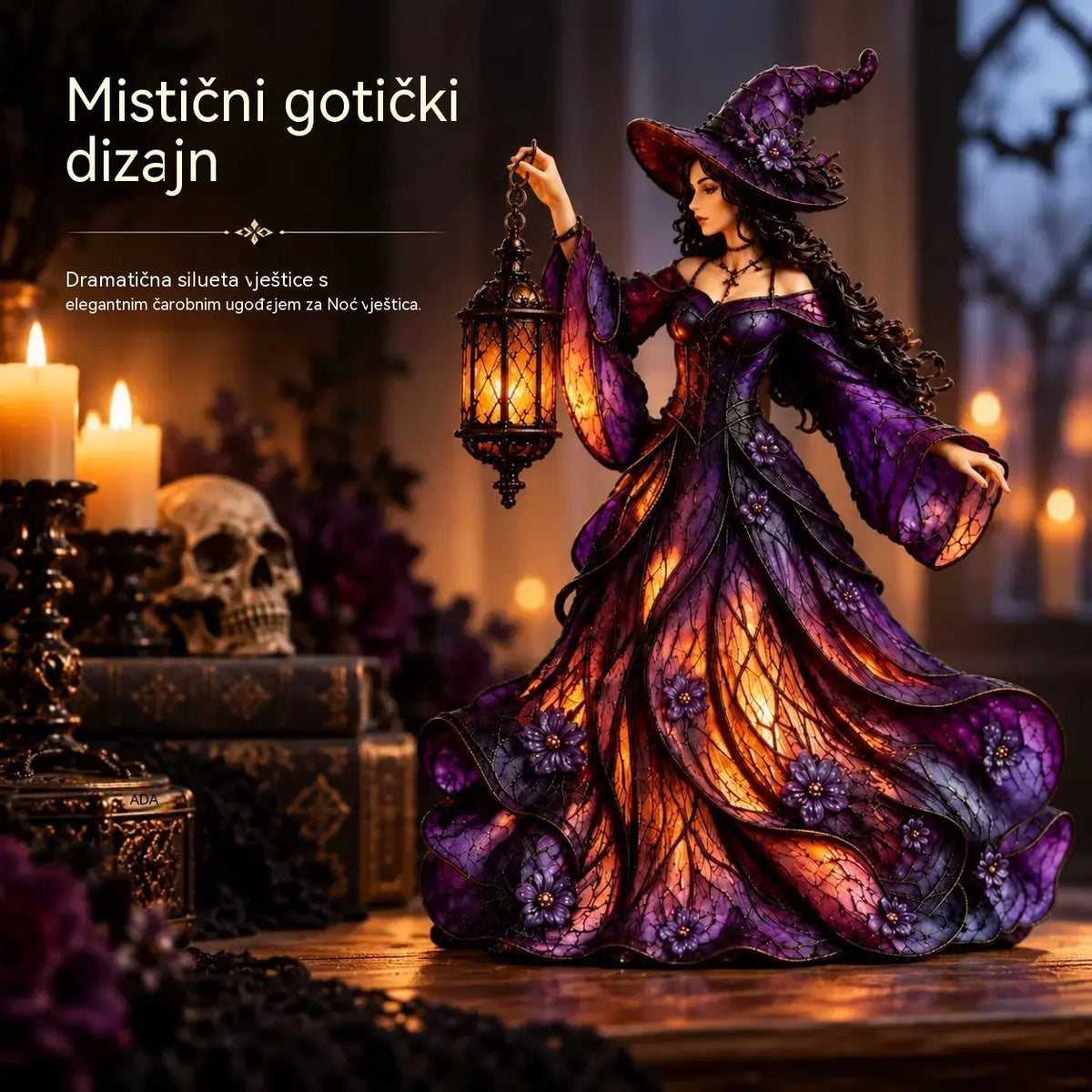 🧙‍♀️ Figurica vještice za Noć vještica u gotičkom stilu (s LED lampionom) 🧙‍♀️