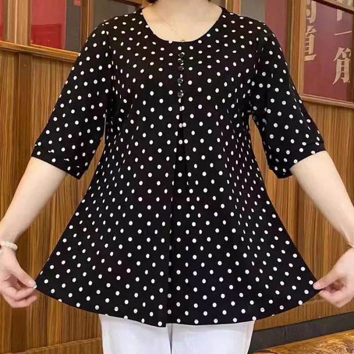 【L-5XL】Nueva camiseta de verano de tallas grandes de largo medio con estampado de lunares 2026