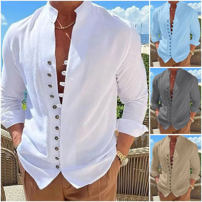 【40-100 kg】Camisa de hombre de algodón y lino, tallas grandes ✅️Pago contra entrega